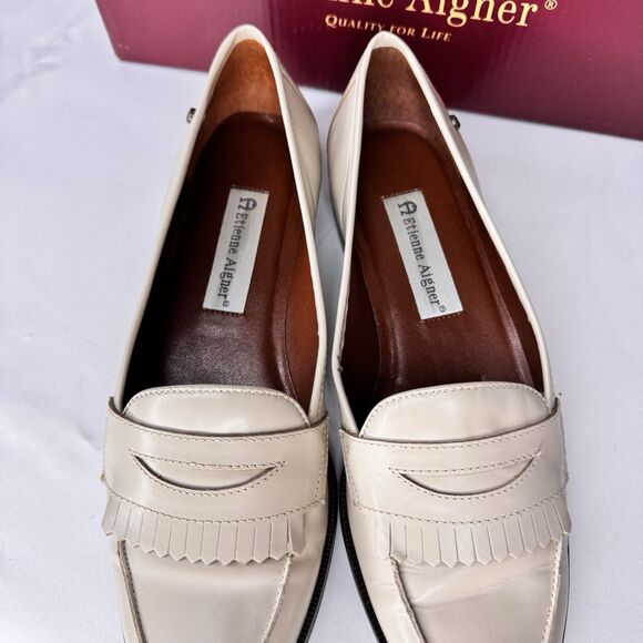 Etienne Aigner Sz 7.5 M Buckingham Leala Alabaster Leather SlipOn Penny Loafer - Picture 9 of 11